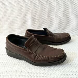 Bruno Magli Chocolate Brown Leather Bryant Slip On Loafer Casual Shoes 9 Men